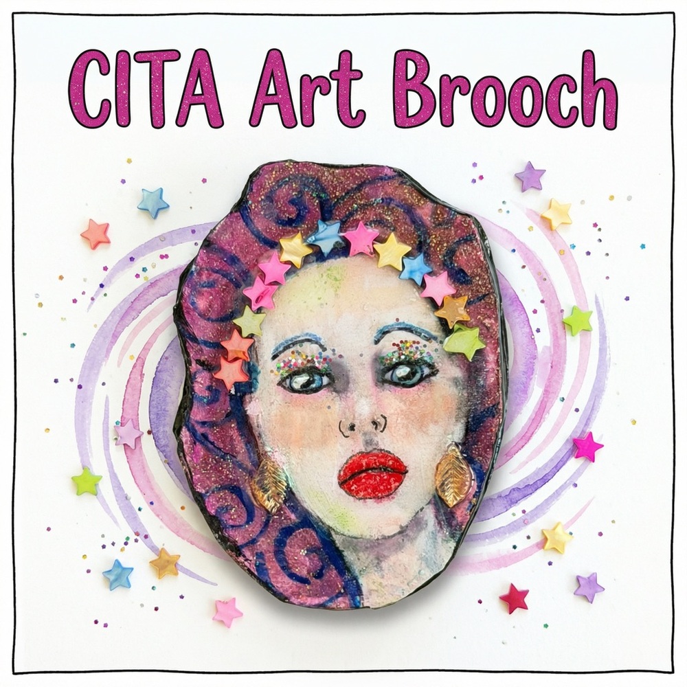 Art Portrait Brooch - Multicolor with Stars accent